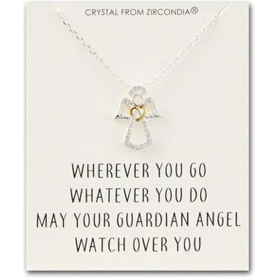 Philip Jones Collier ange gardien avec carte de citation créée avec des cristaux Zircondia® - Publicité Philip Jones Collier ange gardien avec carte de citation créée avec des cristaux Zircondia® - Publicité