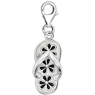 Quiges Charm Pendentif Breloque avec Fermoir Femme Plaqué Argent Flip Flop en Zircone Blanche Et Émail Noir/Blanc - Publicité Quiges Charm Pendentif Breloque avec Fermoir Femme Plaqué Argent Flip Flop en Zircone Blanche Et Émail Noir/Blanc - Publicité