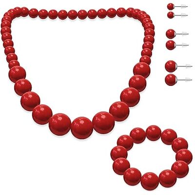 SoulCats , Ensemble de Bijoux, Collier de Perles, Bracelet de Perles et 3 Paires de Boucles d'oreilles, Couleur: Rouge - Publicité SoulCats , Ensemble de Bijoux, Collier de Perles, Bracelet de Perles et 3 Paires de Boucles d'oreilles, Couleur: Rouge - Publicité