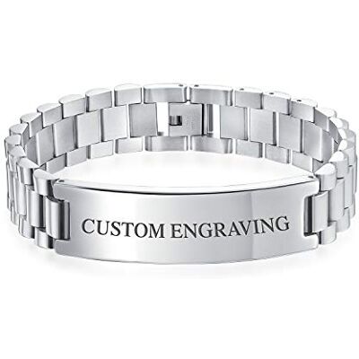 Bling Jewelry Bracelet d'identification en acier inoxydable ton argent personnalisé pour hommes avec prière du Seigneur croix El Padre Maestro design de maillons pour poignet - Publicité Bling Jewelry Bracelet d'identification en acier inoxydable ton argent personnalisé pour hommes avec prière du Seigneur croix El Padre Maestro design de maillons pour poignet - Publicité