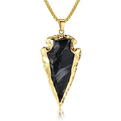COAI Collier Long Pendentif Flèche Pierres Véritables Obsidienne Brute Chaîne Dorée Unisexe - Publicité COAI Collier Long Pendentif Flèche Pierres Véritables Obsidienne Brute Chaîne Dorée Unisexe - Publicité