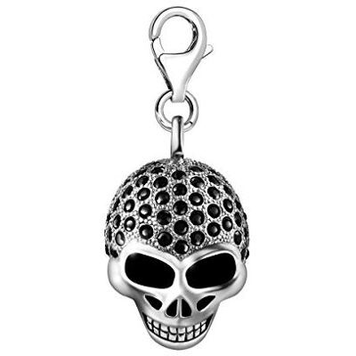 Quiges Charm Pendentif Breloque avec Fermoir Femme Plaqué Argent 3D Crâne Zircone Noir Grande pour Collier - Publicité Quiges Charm Pendentif Breloque avec Fermoir Femme Plaqué Argent 3D Crâne Zircone Noir Grande pour Collier - Publicité