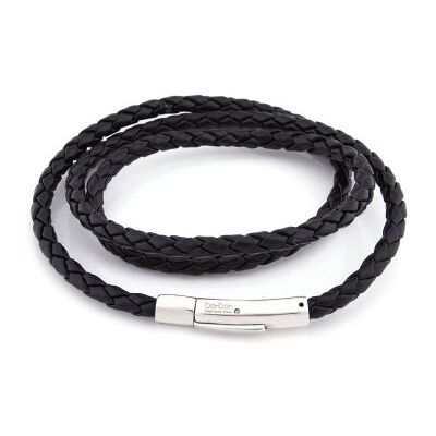 DonDon Bracelet en Cuir Noir tressé à Tourner avec Fermeture en Acier Inoxydable dans Une Pochette en Velours - Publicité DonDon Bracelet en Cuir Noir tressé à Tourner avec Fermeture en Acier Inoxydable dans Une Pochette en Velours - Publicité