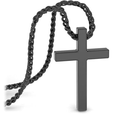 SERASAR Chaine Homme Collier Pendentif Acier Inoxydable 60cm Noir Cadeau Boîte à Bijoux Croix Bande Jésus Blé - Publicité SERASAR Chaine Homme Collier Pendentif Acier Inoxydable 60cm Noir Cadeau Boîte à Bijoux Croix Bande Jésus Blé - Publicité