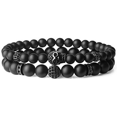 COAI Bracelet Perle Pierre Onyx Tête de Mort Élastique Homme - Publicité COAI Bracelet Perle Pierre Onyx Tête de Mort Élastique Homme - Publicité