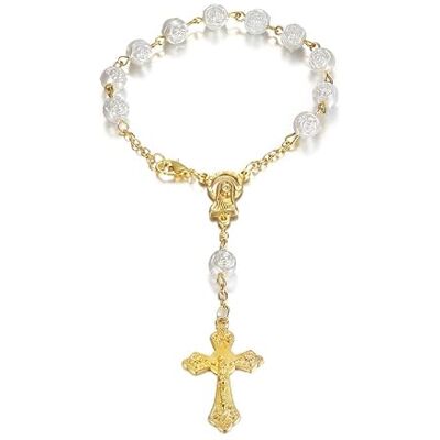 BOBIJOO Jewelry Mini Chapelet Voiture Camion Bracelet Marie Vierge Croix Pendentif Or et Roses Blanches - Publicité BOBIJOO Jewelry Mini Chapelet Voiture Camion Bracelet Marie Vierge Croix Pendentif Or et Roses Blanches - Publicité