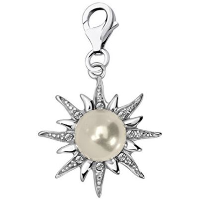 Quiges Charm Pendentif Breloque avec Fermoir Femme Plaqué Argent Soleil Blanc en Zircone et Imitation Perle - Publicité Quiges Charm Pendentif Breloque avec Fermoir Femme Plaqué Argent Soleil Blanc en Zircone et Imitation Perle - Publicité