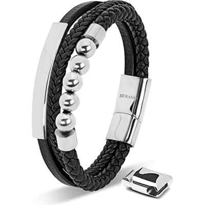 SERASAR Bracelet Argent 17cm Cuir Homme Bras Bijou Chaîne Tressé Wrap - Publicité SERASAR Bracelet Argent 17cm Cuir Homme Bras Bijou Chaîne Tressé Wrap - Publicité