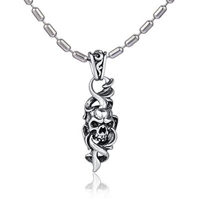 Collier pour homme DonDon En acier inoxydable Longueur : 55 cm Avec pendentif tête de mort en acier inoxydable serti d'une pierre noire Pochette de velours noir fournie - Publicité Collier pour homme DonDon En acier inoxydable Longueur : 55 cm Avec pendentif tête de mort en acier inoxydable serti d'une pierre noire Pochette de velours noir fournie - Publicité