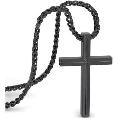 SERASAR Chaine Homme Collier Pendentif Acier Inoxydable 60cm Noir Cadeau Boîte à Bijoux Croix Bande Jésus Blé - Publicité SERASAR Chaine Homme Collier Pendentif Acier Inoxydable 60cm Noir Cadeau Boîte à Bijoux Croix Bande Jésus Blé - Publicité