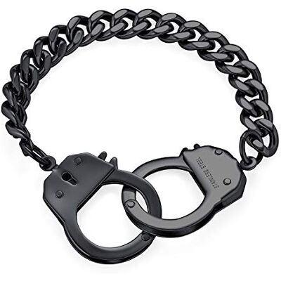 Bling Jewelry Bracelet De Déclaration De Menottes Pour Couples De Bijoux De Motard En Acier Inoxydable Noir Ip Avec Chaîne Cubaine Pour Hommes De 8,5 Pouces - Publicité Bling Jewelry Bracelet De Déclaration De Menottes Pour Couples De Bijoux De Motard En Acier Inoxydable Noir Ip Avec Chaîne Cubaine Pour Hommes De 8,5 Pouces - Publicité