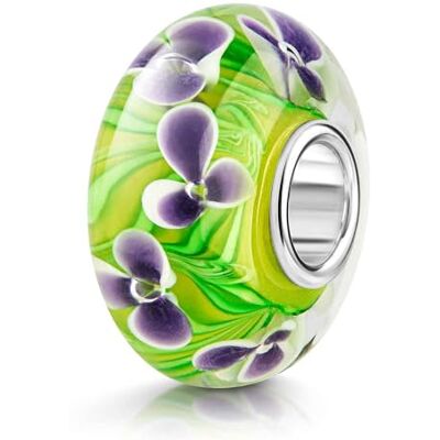 MATERIA by Matthias Wagner MATERIA par Matthias Wagner Perle en verre violette, verte et jaune avec fleurs pour bracelet European Beads - Publicité MATERIA by Matthias Wagner MATERIA par Matthias Wagner Perle en verre violette, verte et jaune avec fleurs pour bracelet European Beads - Publicité