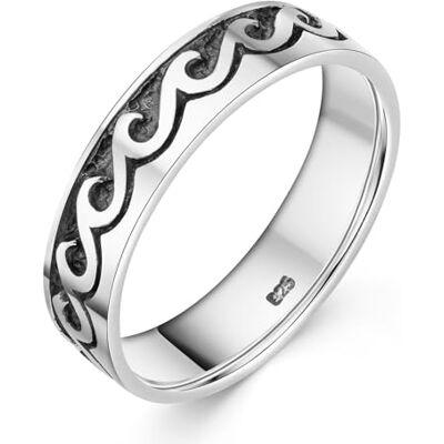 MATERIA by Matthias Wagner Bague avec motif ondulé en argent 925 oxydé pour homme , Argent sterling - Publicité MATERIA by Matthias Wagner Bague avec motif ondulé en argent 925 oxydé pour homme , Argent sterling - Publicité