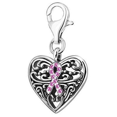 Quiges Charm Pendentif Breloque avec Fermoir Femme Plaqué Argent Zircone 3D Ruban Rose Ruban Symbole sur Le Coeur - Publicité Quiges Charm Pendentif Breloque avec Fermoir Femme Plaqué Argent Zircone 3D Ruban Rose Ruban Symbole sur Le Coeur - Publicité
