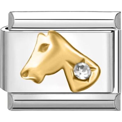 Quiges 9 mm Style italien Charm Module de maillons en acier inoxydable doré cheval zircon pour bracelets de style italien, Cuivre, Pas de gemme - Publicité Quiges 9 mm Style italien Charm Module de maillons en acier inoxydable doré cheval zircon pour bracelets de style italien, Cuivre, Pas de gemme - Publicité