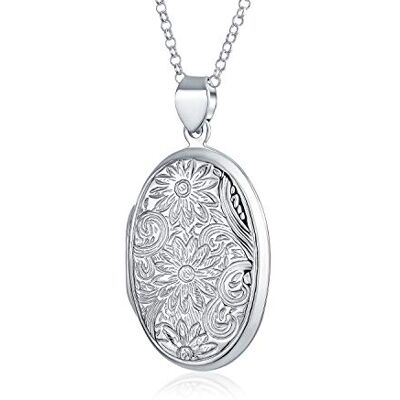 Bling Jewelry Collier Pendentif Médaillon Photo Pour Femmes En Argent Sterling .925 Oxydé Style Vintage Personnalisable Avec Motif De Volutes Embossées Et Tournesol Floral Design Rond Ovale Qui Contient Des Photos - Publicité Bling Jewelry Collier Pendentif Médaillon Photo Pour Femmes En Argent Sterling .925 Oxydé Style Vintage Personnalisable Avec Motif De Volutes Embossées Et Tournesol Floral Design Rond Ovale Qui Contient Des Photos - Publicité