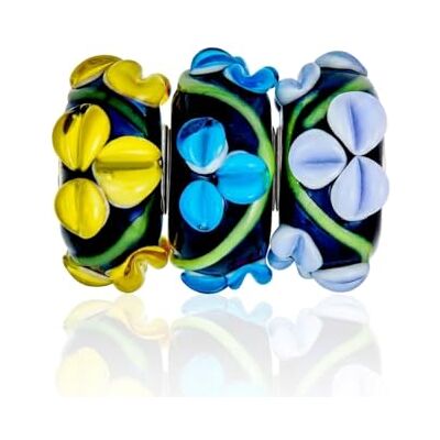 Bling Jewelry Ensemble Mixte De Perles Intercalaires En Verre De Murano Translucide Multicolore Avec Cœur En Argent Sterling .925 Travail De Lampe 3D Fleur Noire Compatible Avec Les Bracelets Européens Pour Femmes - Publicité Bling Jewelry Ensemble Mixte De Perles Intercalaires En Verre De Murano Translucide Multicolore Avec Cœur En Argent Sterling .925 Travail De Lampe 3D Fleur Noire Compatible Avec Les Bracelets Européens Pour Femmes - Publicité