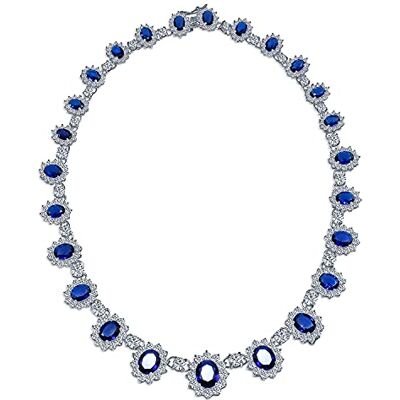 Bling Jewelry Collier De Déclaration Vintage De Style Antique, Couronne Ovale, Halo AAA CZ, Saphir Simulé Bleu Royal, Mariage Pour Femmes, Plaqué Argent - Publicité Bling Jewelry Collier De Déclaration Vintage De Style Antique, Couronne Ovale, Halo AAA CZ, Saphir Simulé Bleu Royal, Mariage Pour Femmes, Plaqué Argent - Publicité