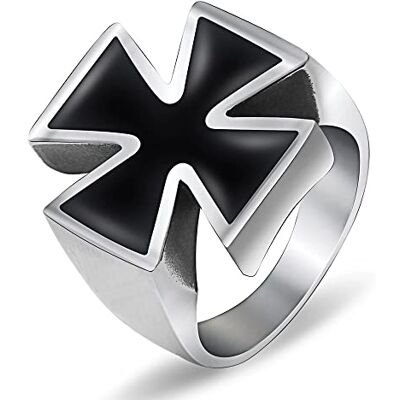 BlackAmazement Celtic Iron Cross Bague en acier inoxydable 316L avec croix de fer Argenté/noir émaillé Heavy Metal Biker pour homme, acier inoxydable - Publicité BlackAmazement Celtic Iron Cross Bague en acier inoxydable 316L avec croix de fer Argenté/noir émaillé Heavy Metal Biker pour homme, acier inoxydable - Publicité