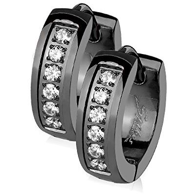 BlackAmazement Lot de 2 paires de boucles d'oreilles créoles en acier inoxydable 316L avec zircones cubiques Argenté/noir/doré - Publicité BlackAmazement Lot de 2 paires de boucles d'oreilles créoles en acier inoxydable 316L avec zircones cubiques Argenté/noir/doré - Publicité