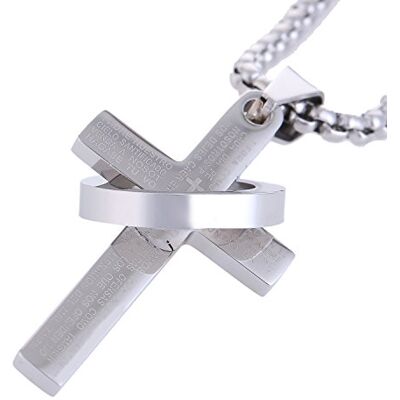 DonDon Collier pour Homme en Acier Inoxydable 52 cm avec Pendentif en Forme de Croix Couleur Argent dans Une Pochette en Velours Noir - Publicité DonDon Collier pour Homme en Acier Inoxydable 52 cm avec Pendentif en Forme de Croix Couleur Argent dans Une Pochette en Velours Noir - Publicité