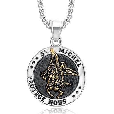BOBIJOO Jewelry Pendentif Saint Michel Protecteur en Acier Inoxydable Argenté, Noir et Doré Or Fin avec Chaîne 55 cm - Publicité BOBIJOO Jewelry Pendentif Saint Michel Protecteur en Acier Inoxydable Argenté, Noir et Doré Or Fin avec Chaîne 55 cm - Publicité