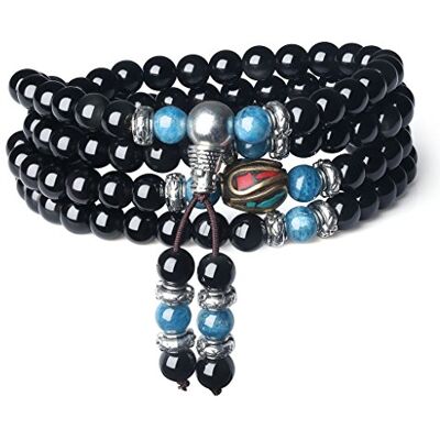 COAI Collier Mala Bracelet Multi-Tours Pierres Véritables Obsidienne Cyanite Unisexe - Publicité COAI Collier Mala Bracelet Multi-Tours Pierres Véritables Obsidienne Cyanite Unisexe - Publicité