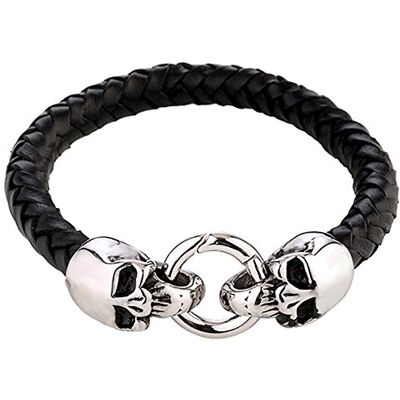 DonDon Bracelet Homme en Cuir Noir tressé Acier Inoxydable Disponible dans Styles differents - Publicité DonDon Bracelet Homme en Cuir Noir tressé Acier Inoxydable Disponible dans Styles differents - Publicité