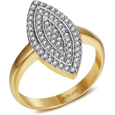BOBIJOO Jewelry Bague Marquise en Acier Inoxydable Doré à l'or Fin avec 63 Strass en Oxyde de Zirconium Élégance Scintillante 63 (10 US) - Publicité BOBIJOO Jewelry Bague Marquise en Acier Inoxydable Doré à l'or Fin avec 63 Strass en Oxyde de Zirconium Élégance Scintillante 63 (10 US) - Publicité