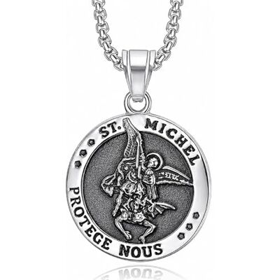 BOBIJOO Jewelry Pendentif Saint Michel Protecteur en Acier Inoxydable Argenté et Noir avec Chaîne 55 cm - Publicité BOBIJOO Jewelry Pendentif Saint Michel Protecteur en Acier Inoxydable Argenté et Noir avec Chaîne 55 cm - Publicité