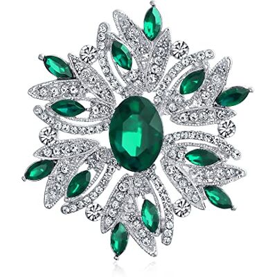 Bling Jewelry Grande Épingle Broche En Cristal Simulée Vert Émeraude Pour Femmes Pour Mères Plaqué Argent Déclaration De La Fleur En Cristal De Style Vintage - Publicité Bling Jewelry Grande Épingle Broche En Cristal Simulée Vert Émeraude Pour Femmes Pour Mères Plaqué Argent Déclaration De La Fleur En Cristal De Style Vintage - Publicité