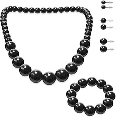 SoulCats , Ensemble de Bijoux, Collier de Perles, Bracelet de Perles et 3 Paires de Boucles d'oreilles, Couleur: Noir - Publicité SoulCats , Ensemble de Bijoux, Collier de Perles, Bracelet de Perles et 3 Paires de Boucles d'oreilles, Couleur: Noir - Publicité