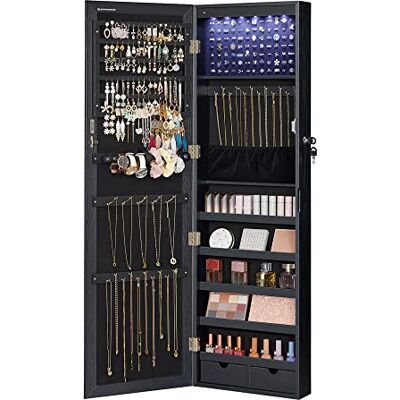 SONGMICS Armoire à Bijoux, Meuble de Rangement Mural pour Colliers, Boucles d Oreilles, Placard à Accessoires, avec Miroir, Divers Compartiments, Verrouillable, Noir JJC093B01 - Publicité SONGMICS Armoire à Bijoux, Meuble de Rangement Mural pour Colliers, Boucles d Oreilles, Placard à Accessoires, avec Miroir, Divers Compartiments, Verrouillable, Noir JJC093B01 - Publicité