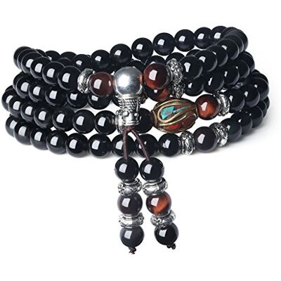 COAI Collier Mala Bracelet Multi-Tours Pierres Véritables Obsidienne Œil de Tigre Rouge Unisexe - Publicité COAI Collier Mala Bracelet Multi-Tours Pierres Véritables Obsidienne Œil de Tigre Rouge Unisexe - Publicité