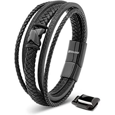 SERASAR Bracelet Garcon Noir 17cm Cuir Homme Acier Inoxydable Véritable Multi Tissé Réglable Les Hommes Chaîne Tressé Accessoire Jeune Bijou Luxe Cadeaux Saint Valentin Classic Leather - Publicité SERASAR Bracelet Garcon Noir 17cm Cuir Homme Acier Inoxydable Véritable Multi Tissé Réglable Les Hommes Chaîne Tressé Accessoire Jeune Bijou Luxe Cadeaux Saint Valentin Classic Leather - Publicité
