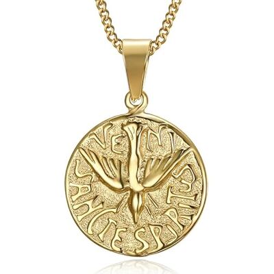BOBIJOO Jewelry Pendentif Collier Médaille Veni Sancte Spiritus Saint Esprit Acier Doré Or Plaqué Chaîne - Publicité BOBIJOO Jewelry Pendentif Collier Médaille Veni Sancte Spiritus Saint Esprit Acier Doré Or Plaqué Chaîne - Publicité