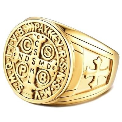 BOBIJOO Jewelry Bague Chevalière Homme Croix Saint Benoît Protection Démon Acier Plaqué Or Brut 63 (10 US) - Publicité BOBIJOO Jewelry Bague Chevalière Homme Croix Saint Benoît Protection Démon Acier Plaqué Or Brut 63 (10 US) - Publicité