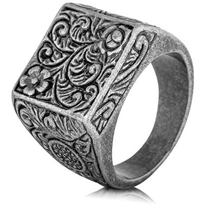 Akitsune Floris Ring Bague design femmes hommes acier inoxydable Grand sceau floral ornemental Argent antique US 11 - Publicité Akitsune Floris Ring Bague design femmes hommes acier inoxydable Grand sceau floral ornemental Argent antique US 11 - Publicité