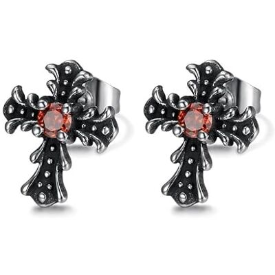 BOBIJOO JEWELRY Paire boucles d'oreilles Croix Biker Templier Gotique Acier inoxydable rouge Rubis - Publicité BOBIJOO JEWELRY Paire boucles d'oreilles Croix Biker Templier Gotique Acier inoxydable rouge Rubis - Publicité
