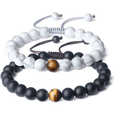COAI Bracelet Couple Pierres Véritables Onyx Noir Mat Howlite Œil de Tigre Jaune Cordon Ajustable - Publicité COAI Bracelet Couple Pierres Véritables Onyx Noir Mat Howlite Œil de Tigre Jaune Cordon Ajustable - Publicité
