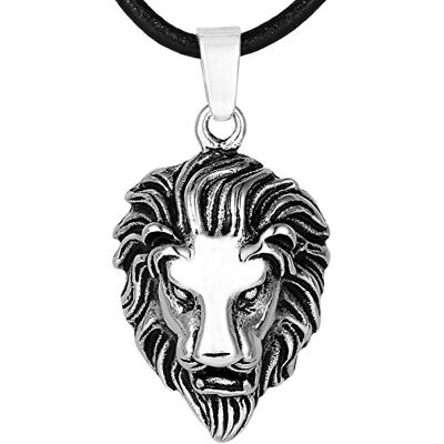 DonDon Collier Homme en Cuir avec Lion en Pendentif Acier Inoxydable dans Une Pochette en Velours - Publicité DonDon Collier Homme en Cuir avec Lion en Pendentif Acier Inoxydable dans Une Pochette en Velours - Publicité