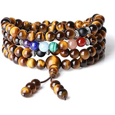 COAI Collier Mala 108 Perles, Multi-Tours, Collier Sept Chakras, Œil de Tigre Marron pour Hommes/Femmes - Publicité COAI Collier Mala 108 Perles, Multi-Tours, Collier Sept Chakras, Œil de Tigre Marron pour Hommes/Femmes - Publicité