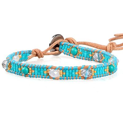 KELITCH Miyuki Bracelet Enroulé En Cuir Avec Perles Fait À La Main Style Boho (Bleu) - Publicité KELITCH Miyuki Bracelet Enroulé En Cuir Avec Perles Fait À La Main Style Boho (Bleu) - Publicité