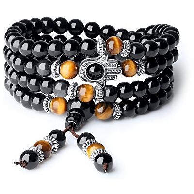 COAI Mala 108 Perles, Collier Main de Fatma, Bracelet Obsidienne Noire & Œil de Tigre - Publicité COAI Mala 108 Perles, Collier Main de Fatma, Bracelet Obsidienne Noire & Œil de Tigre - Publicité