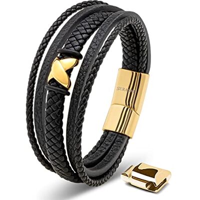 SERASAR Bracelet Homme Cuir or 20cm Acier Inoxydable Véritable Multi Tissé Réglable Tibetain Les Hommes Chaîne Tressé Accessoire Jeune Garcon Bijou Jewelry Luxe Leather Men Gift - Publicité SERASAR Bracelet Homme Cuir or 20cm Acier Inoxydable Véritable Multi Tissé Réglable Tibetain Les Hommes Chaîne Tressé Accessoire Jeune Garcon Bijou Jewelry Luxe Leather Men Gift - Publicité