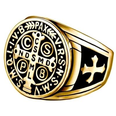 BOBIJOO Jewelry Bague Chevalière Homme Croix Saint Benoît Protection Démon Acier Plaqué Or Noir 58 (8 US) - Publicité BOBIJOO Jewelry Bague Chevalière Homme Croix Saint Benoît Protection Démon Acier Plaqué Or Noir 58 (8 US) - Publicité