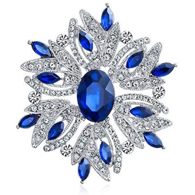 Bling Jewelry Grande Épingle Broche De Style Vintage En Forme De Fleur En Cristal De Saphir Simulée Bleu Pour Femmes Pour Mère Plaqué Argent - Publicité Bling Jewelry Grande Épingle Broche De Style Vintage En Forme De Fleur En Cristal De Saphir Simulée Bleu Pour Femmes Pour Mère Plaqué Argent - Publicité