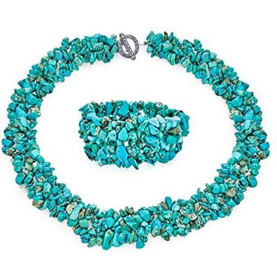Bling Jewelry Grande Large Turquoise Stabilisée Cluster Chips Bib Statement Collier Stretch Bracelet Pour Femmes Paires De Bijoux - Publicité Bling Jewelry Grande Large Turquoise Stabilisée Cluster Chips Bib Statement Collier Stretch Bracelet Pour Femmes Paires De Bijoux - Publicité