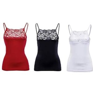 Maria Angel Lot de 3 camisoles à bretelles en coton uni avec bordure en dentelle pour femme 5010, multicolore, L - Publicité Maria Angel Lot de 3 camisoles à bretelles en coton uni avec bordure en dentelle pour femme 5010, multicolore, L - Publicité