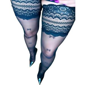 Fiore Bas autofixants Coquette 15 deniers Nylons sexy avec motif nœud et dentelle Bas fins pour homme et femme Bande en silicone taille L - Publicité Fiore Bas autofixants Coquette 15 deniers Nylons sexy avec motif nœud et dentelle Bas fins pour homme et femme Bande en silicone taille L - Publicité